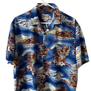 Hilo Hattie The Hawaiian Original Mens XL Blue Tropical Island Rayon Camp Shirt